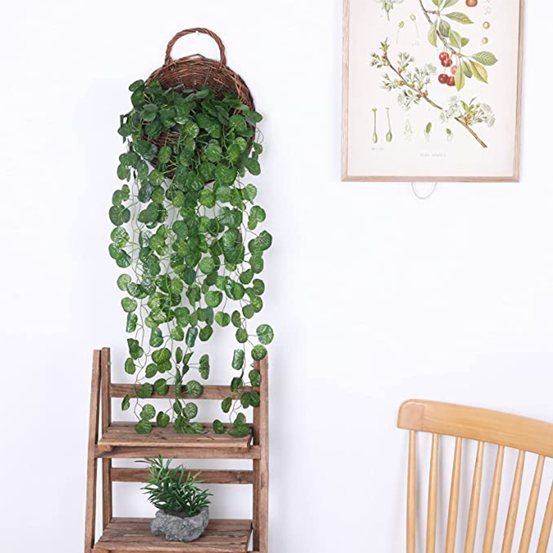 Artificial Basket Rattan Hangi - Pilea Peperomioides avis et prix