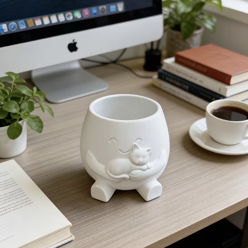3D Printed Cat Flowerpot Decor - Echeveria Succulent avis et prix